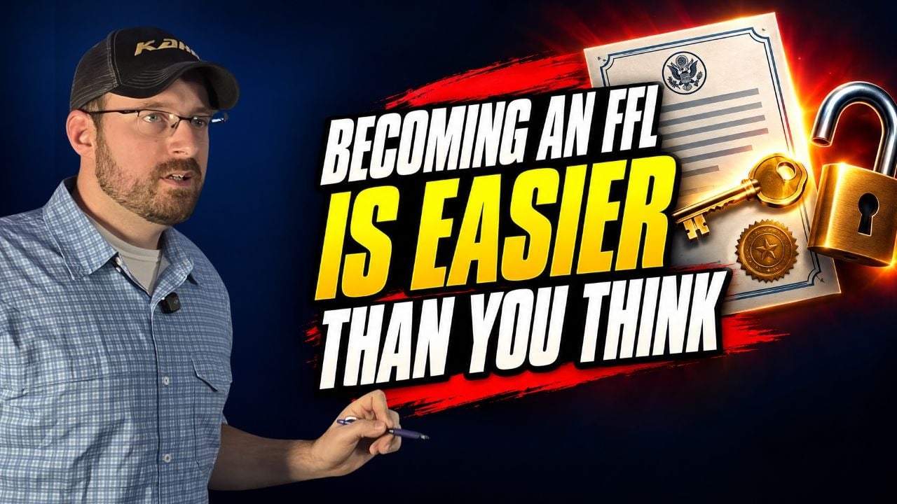 Becoming an FFL is easier than you think, featuring a firearm instructor, an FFL document, and a key