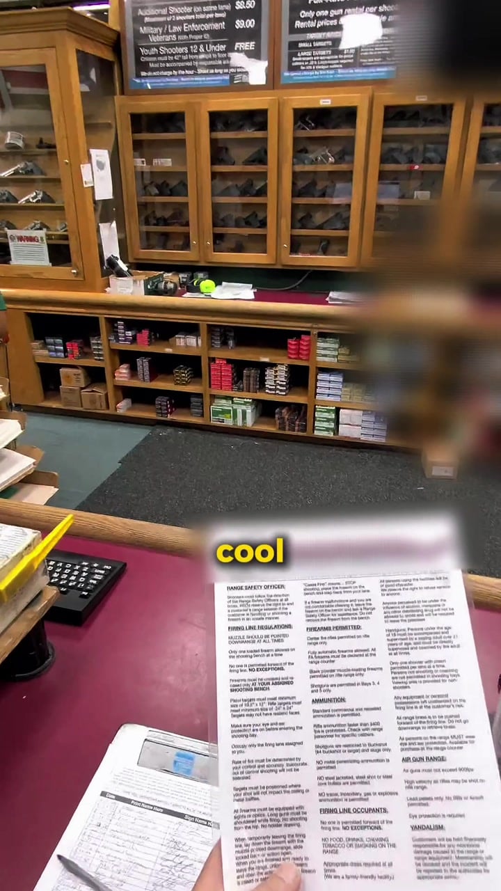 An anonymized view inside a shooting range during a conversation about firearms training